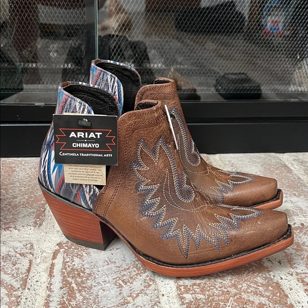 NWT Ariat Womens 6 Dixon Chimayo Brown Leather Western Ankle Cowboy Boot